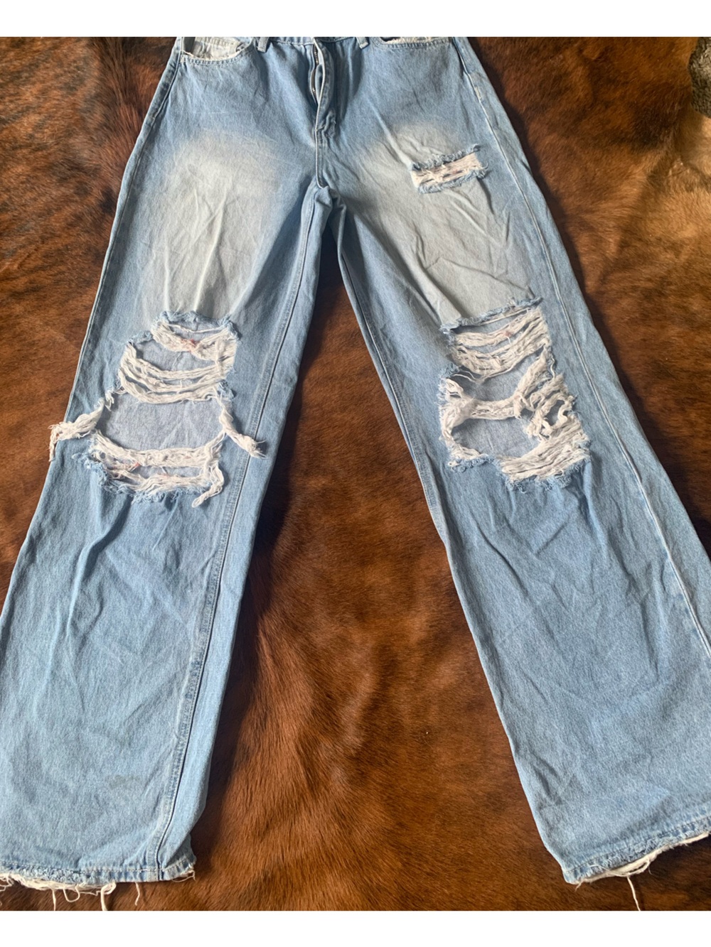 Flying Monkey Light Blue Distressed Wide Leg Jeans